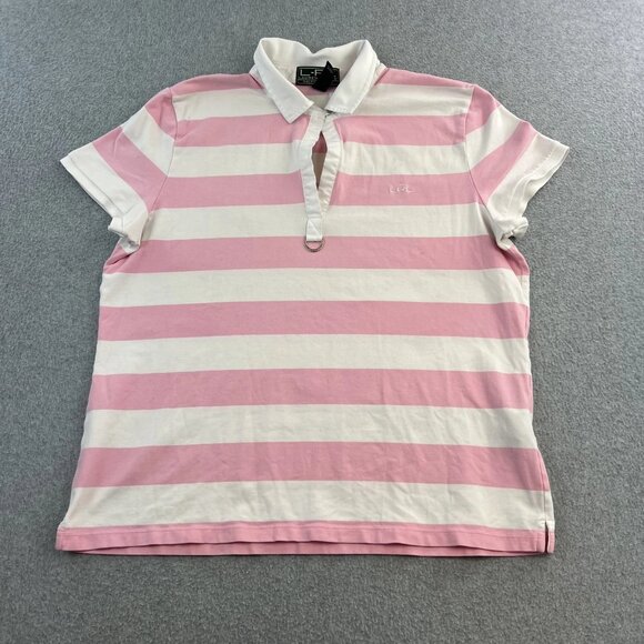 Lauren Ralph Lauren Polo Shirt Womens XL Pink White Striped Collared Rugby Top - Picture 1 of 11